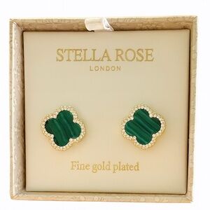 Green Clover Earrings with Gold Plating